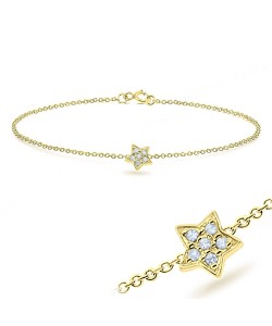 Gold Plated Sparkling Star with CZ Stones Silver Bracelet BRS-61-GP